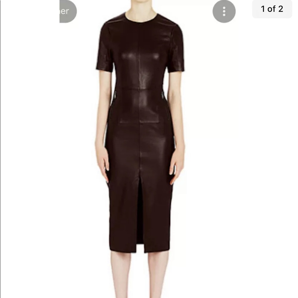 $895 Rebecca vallance Leather Dress Merlot runs small. Fits 6-8 Bordeaux Jane